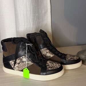 Matisse Black, Brown with Snakeskin Pattern high top sneaker